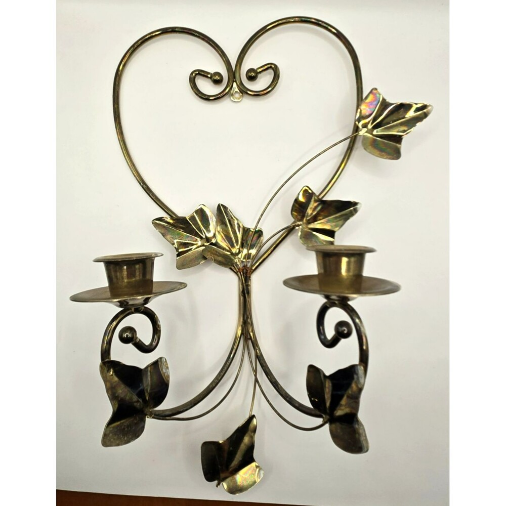 Retro Brass Tone Metal Ivy Wall Candlestick Holder Sconce – 70s / 80s Boho Decor